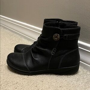 Clarks Black Leather Ankle Booties